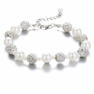 Elegant Silver and White Beaded Bracelet